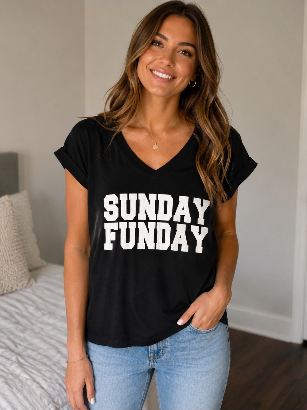PST Los Angeles Sunday Funday Graphic Tee Black Soft V-Neck XS